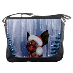 Christmas, Cute Little Piglet With Christmas Hat Messenger Bags by FantasyWorld7