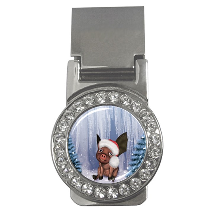 Christmas, Cute Little Piglet With Christmas Hat Money Clips (CZ) 