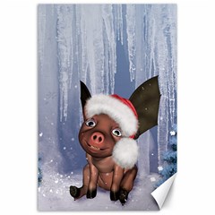 Christmas, Cute Little Piglet With Christmas Hat Canvas 24  X 36  by FantasyWorld7