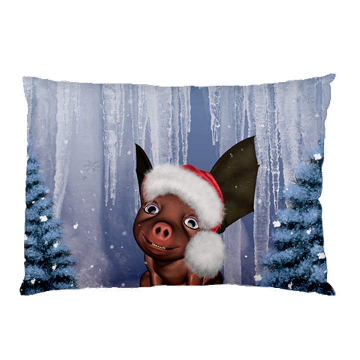 Christmas, Cute Little Piglet With Christmas Hat Pillow Case