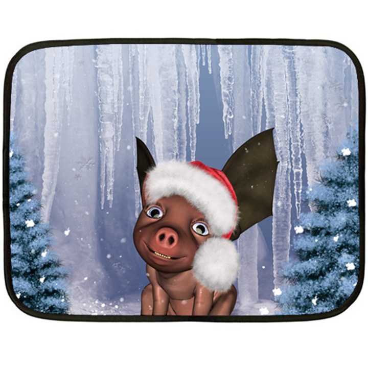 Christmas, Cute Little Piglet With Christmas Hat Fleece Blanket (Mini)