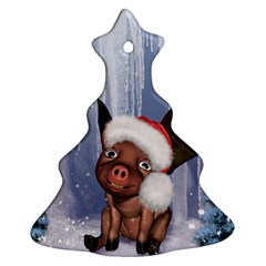 Christmas, Cute Little Piglet With Christmas Hat Christmas Tree Ornament (two Sides) by FantasyWorld7