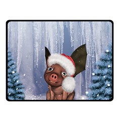 Christmas, Cute Little Piglet With Christmas Hat Double Sided Fleece Blanket (small)  by FantasyWorld7