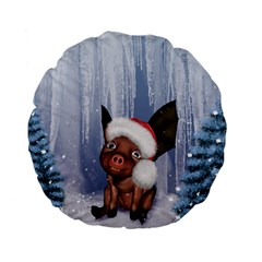 Christmas, Cute Little Piglet With Christmas Hat Standard 15  Premium Flano Round Cushions by FantasyWorld7