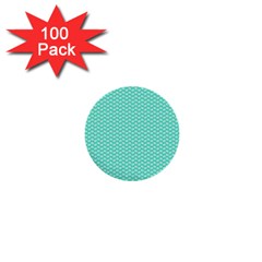 Tiffany Aqua Blue With White Lipstick Kisses 1  Mini Buttons (100 Pack)  by PodArtist
