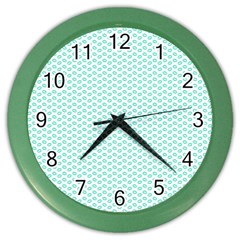 Tiffany Aqua Blue Lipstick Kisses On White Color Wall Clocks by PodArtist