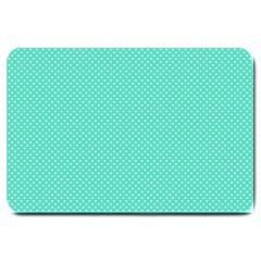 White Polkadot Hearts On Tiffany Aqua Blue  Large Doormat  by PodArtist