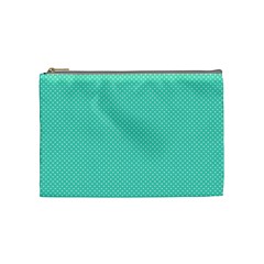 White Polkadot Hearts On Tiffany Aqua Blue  Cosmetic Bag (medium) 