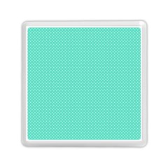 White Polkadot Hearts On Tiffany Aqua Blue  Memory Card Reader (square)  by PodArtist