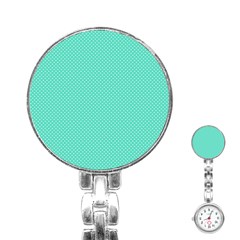 White Polkadot Hearts On Tiffany Aqua Blue  Stainless Steel Nurses Watch by PodArtist