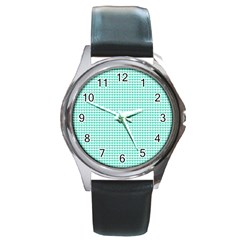 Tiffany Aqua Blue Candy Hearts On White Round Metal Watch by PodArtist