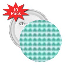 Tiffany Aqua Blue Candy Hearts On White 2 25  Buttons (10 Pack)  by PodArtist