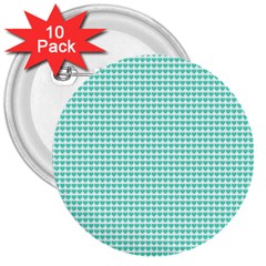 Tiffany Aqua Blue Candy Hearts On White 3  Buttons (10 Pack)  by PodArtist