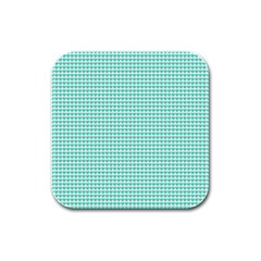 Tiffany Aqua Blue Candy Hearts On White Rubber Square Coaster (4 Pack)  by PodArtist