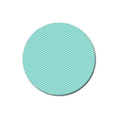 Tiffany Aqua Blue Chevron Zig Zag Rubber Coaster (round)  by PodArtist