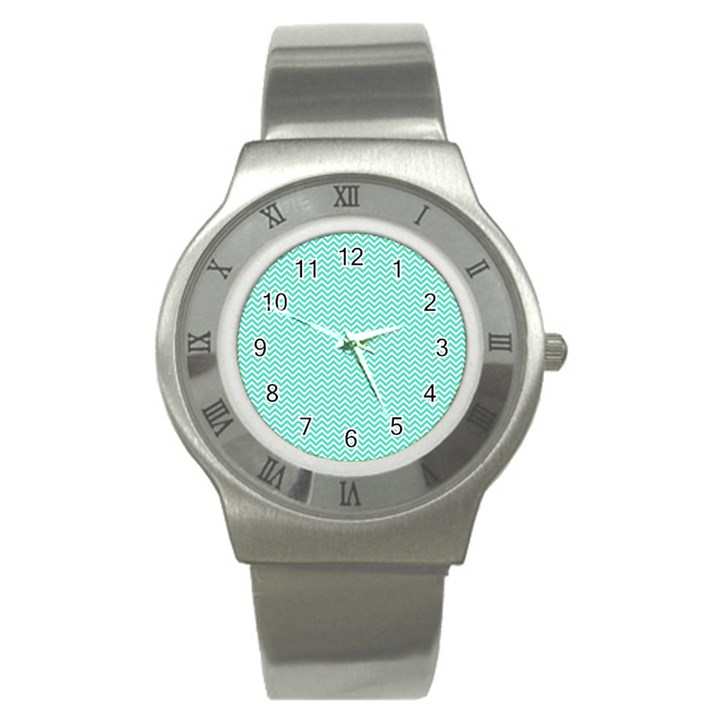 Tiffany Aqua Blue Chevron Zig Zag Stainless Steel Watch