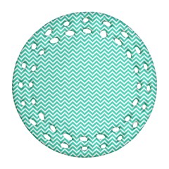 Tiffany Aqua Blue Chevron Zig Zag Round Filigree Ornament (two Sides)