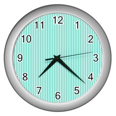 Classy Tiffany Aqua Blue Sailor Stripes Wall Clocks (silver) 