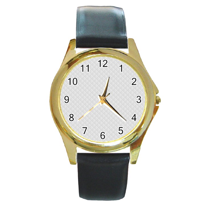 Bright White Stitched and Quilted Pattern Round Gold Metal Watch