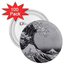 Black And White Japanese Great Wave Off Kanagawa By Hokusai 2 25  Buttons (100 Pack)  by PodArtist