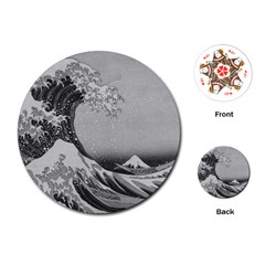 Black And White Japanese Great Wave Off Kanagawa By Hokusai Playing Cards (round)  by PodArtist