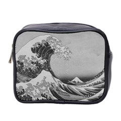 Black And White Japanese Great Wave Off Kanagawa By Hokusai Mini Toiletries Bag 2-side by PodArtist