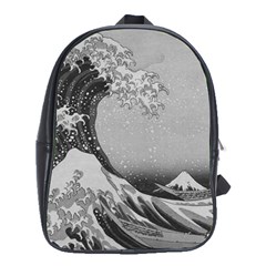 Black And White Japanese Great Wave Off Kanagawa By Hokusai School Bag (xl) by PodArtist