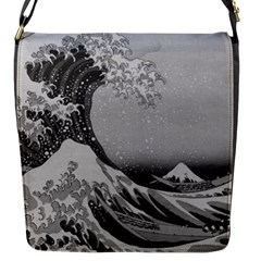 Black And White Japanese Great Wave Off Kanagawa By Hokusai Flap Messenger Bag (s) by PodArtist