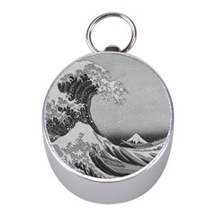 Black And White Japanese Great Wave Off Kanagawa By Hokusai Mini Silver Compasses by PodArtist