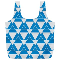 Blue & White Triangle Pattern  Full Print Recycle Bags (l)  by berwies