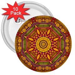 Sunshine Mandala And Other Golden Planets 3  Buttons (10 Pack)  by pepitasart