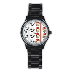 Bulgarian Folk Art Folk Art Stainless Steel Round Watch by Celenk