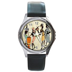 Man Ethic African People Collage Round Metal Watch by Celenk