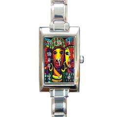 Ethnic Bold Bright Artistic Paper Rectangle Italian Charm Watch