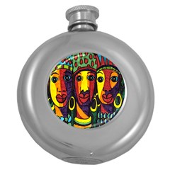 Ethnic Bold Bright Artistic Paper Round Hip Flask (5 oz)