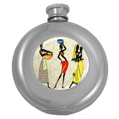 Woman Ethic African People Collage Round Hip Flask (5 Oz)