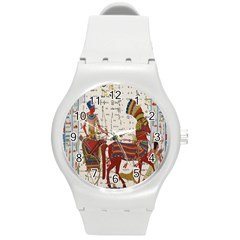 Egyptian Tutunkhamun Pharaoh Design Round Plastic Sport Watch (m) by Celenk