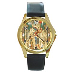 Egyptian Man Sun God Ra Amun Round Gold Metal Watch by Celenk