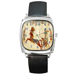 Egyptian Tutunkhamun Pharaoh Design Square Metal Watch by Celenk