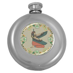 Egyptian Woman Wings Design Round Hip Flask (5 Oz)