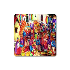 Guatemala Art Painting Naive Square Magnet by Celenk