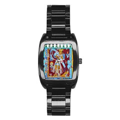 Mexico Puebla Mural Ethnic Aztec Stainless Steel Barrel Watch by Celenk