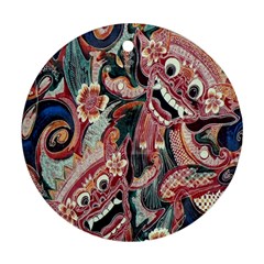 Indonesia Bali Batik Fabric Round Ornament (two Sides) by Celenk