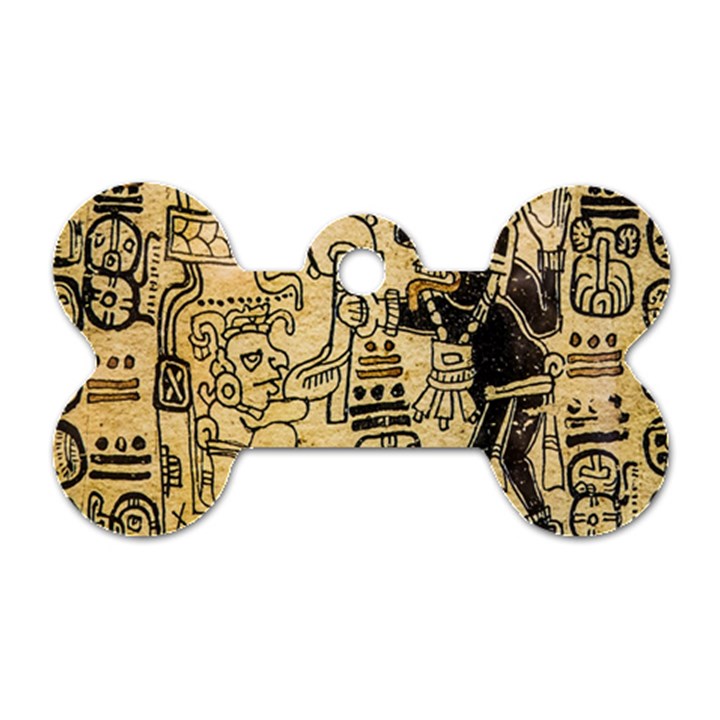 Mystery Pattern Pyramid Peru Aztec Font Art Drawing Illustration Design Text Mexico History Indian Dog Tag Bone (Two Sides)