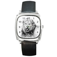 Lion Wildlife Art And Illustration Pencil Square Metal Watch by Celenk