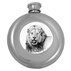 Lion Wildlife Art And Illustration Pencil Round Hip Flask (5 Oz)
