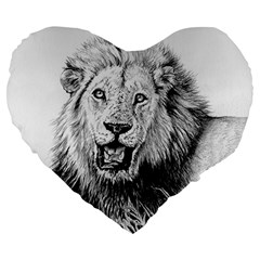 Lion Wildlife Art And Illustration Pencil Large 19  Premium Flano Heart Shape Cushions by Celenk