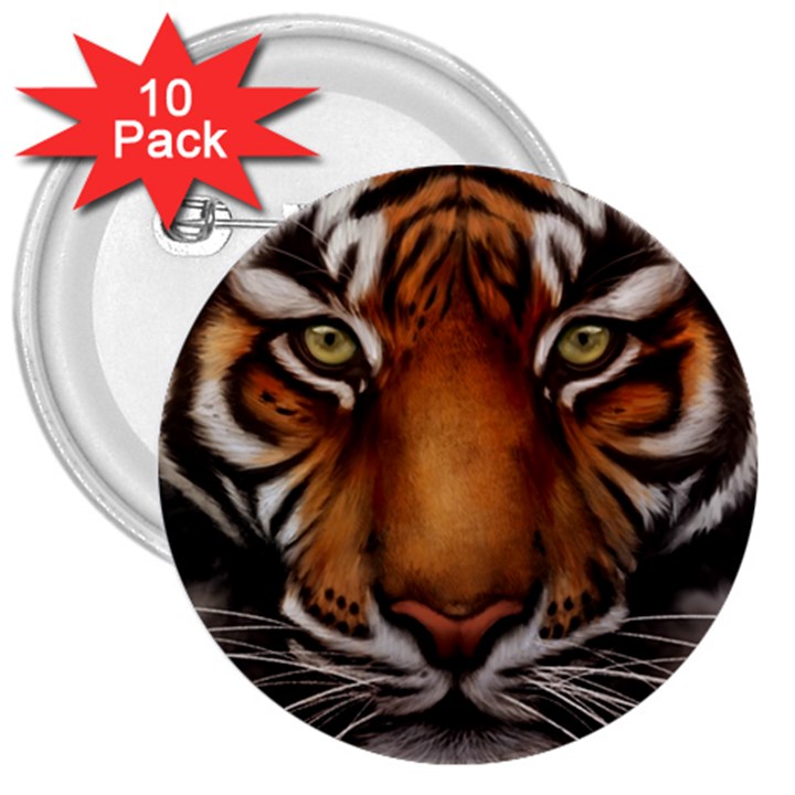 The Tiger Face 3  Buttons (10 pack) 