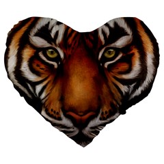 The Tiger Face Large 19  Premium Flano Heart Shape Cushions