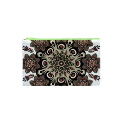 Mandala Pattern Round Brown Floral Cosmetic Bag (xs) by Celenk